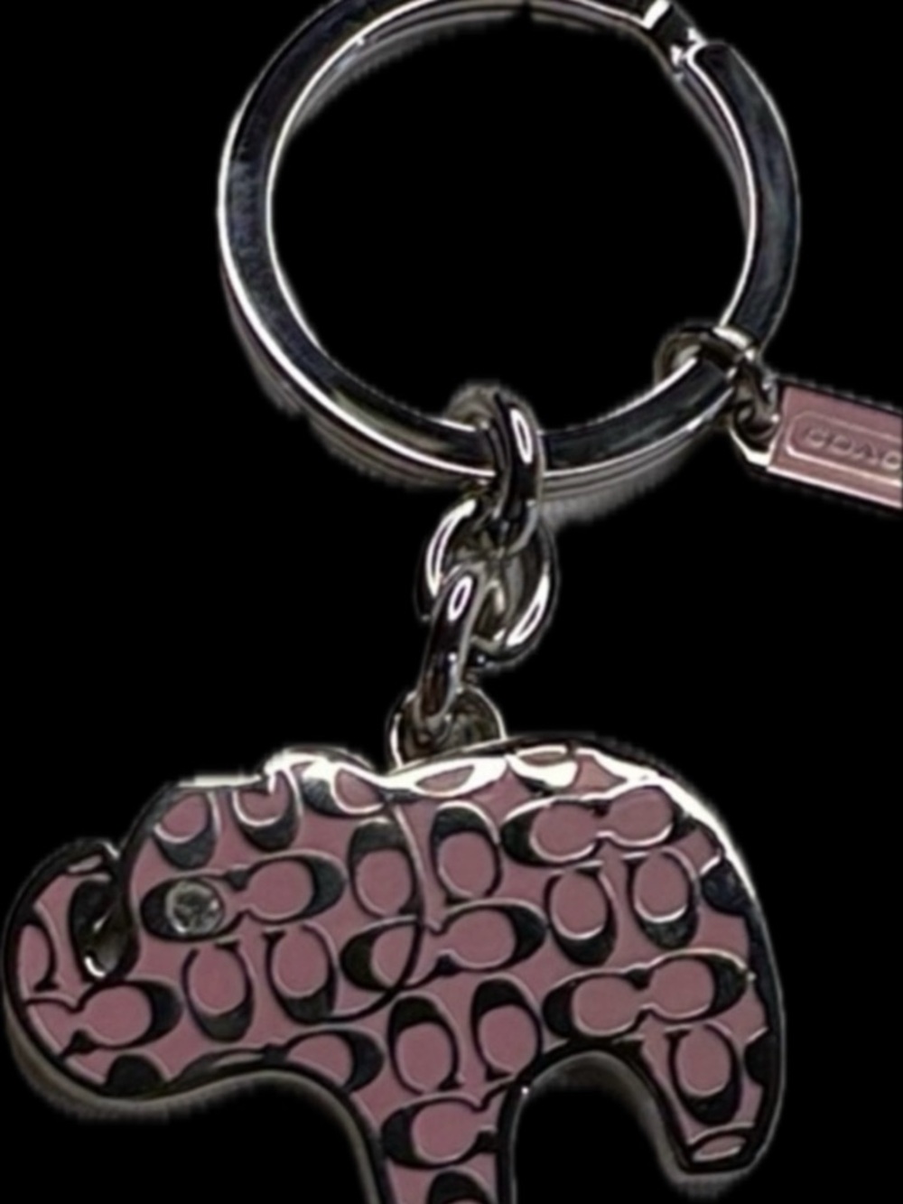 Coach Pink Elephant Logo Charm Key Ring